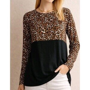 Lilly Pulitzer XS Leopard Colorblock Top Modal Pima Cotton Long Sleeve Mobwife